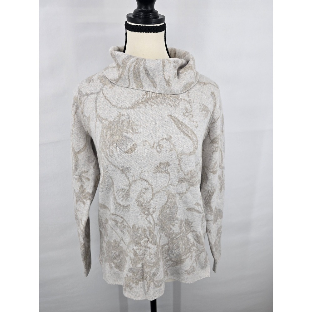 J. Jill Women XS Light French Gray Floral Jacquard Cowl Neck Sweater NWT 329911